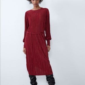 Zara red pleated midi dress NWT 5643/818/600